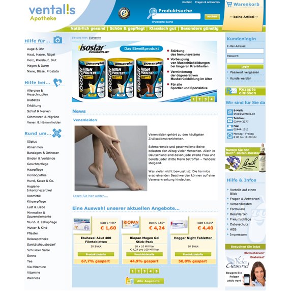 Die Webseite vom Ventalis-Shop.de Shop