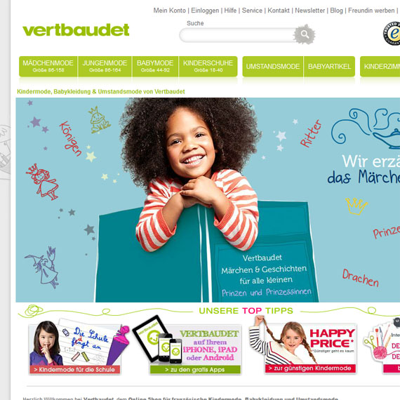 Die Webseite vom Vertbaudet.de Shop
