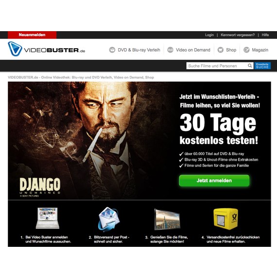 Die Webseite vom Videobuster.de Shop