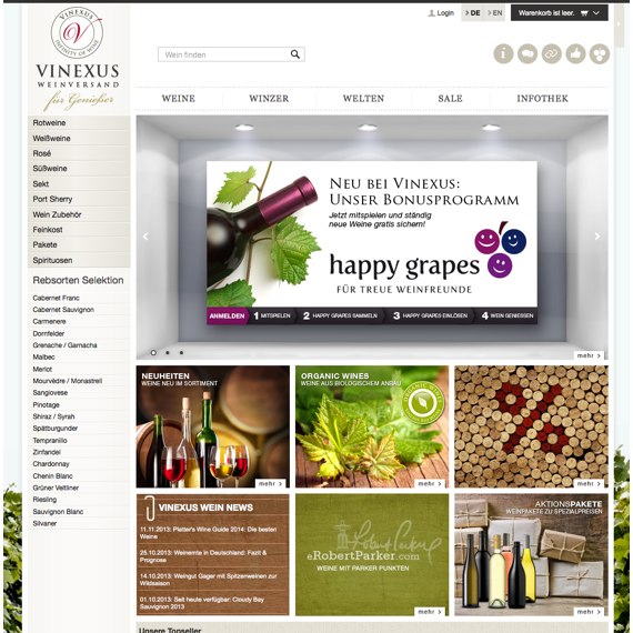 Die Webseite vom Vinexus.de Shop