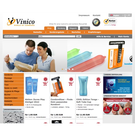 Die Webseite vom Vinico.com Shop