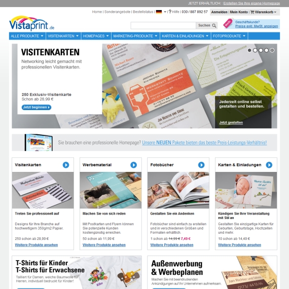 Die Webseite vom Vistaprint.de Shop