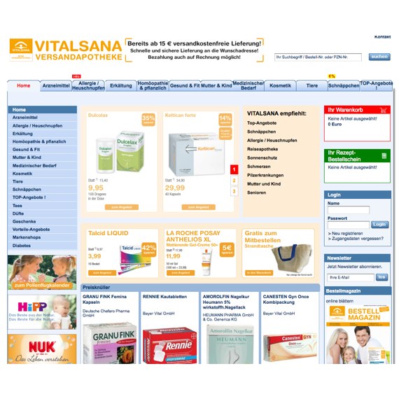 Die Webseite vom Vitalsana.de Shop