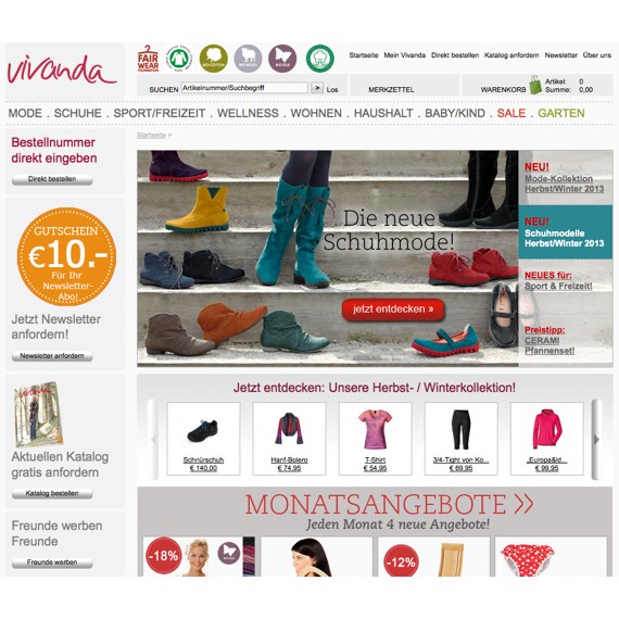 Die Webseite vom Vivanda.de Shop