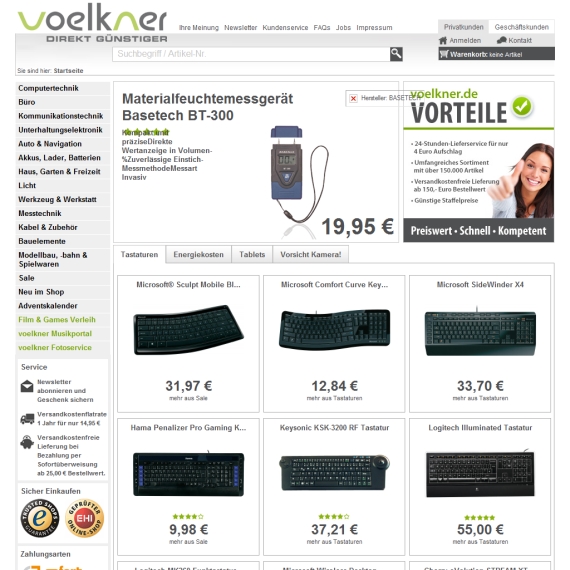 Die Webseite vom Voelkner.de Shop