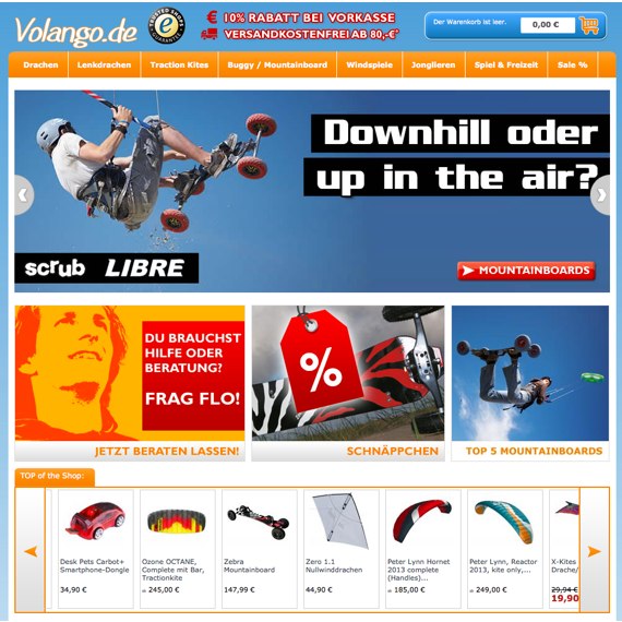 Die Webseite vom Volango.de Shop
