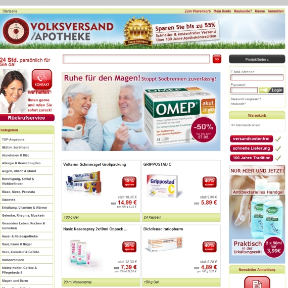 Die Webseite vom Volksversand.de Shop