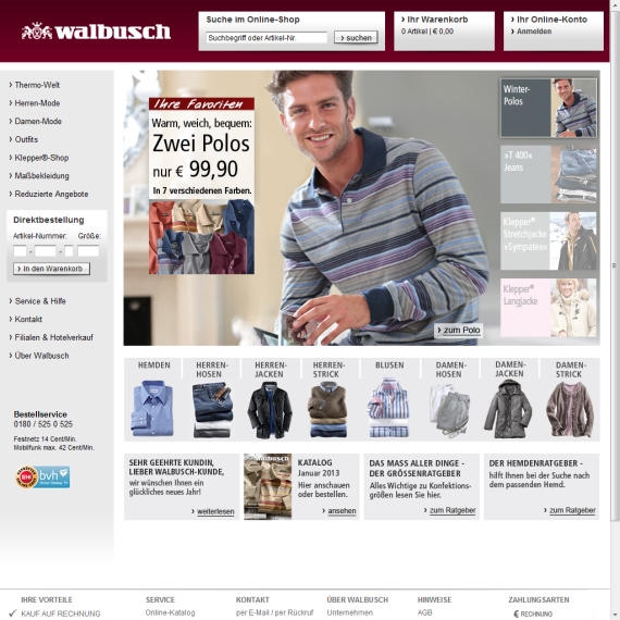 Die Webseite vom Walbusch.de Shop