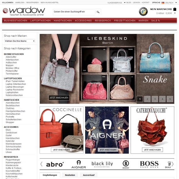 Die Webseite vom Wardow.com Shop