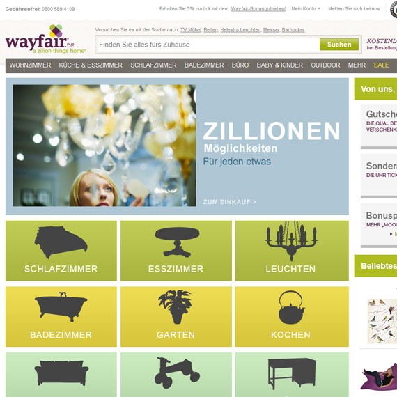 Die Webseite vom Wayfair.de Shop