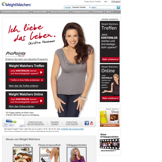 Die Webseite vom WeightWatchers.de Shop