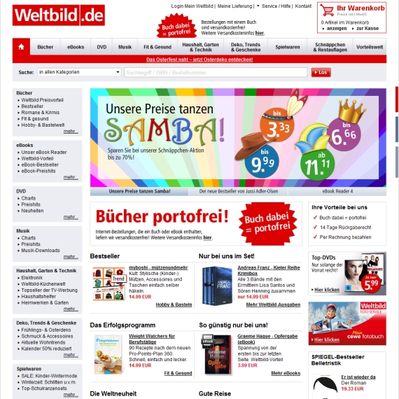 Die Webseite vom Weltbild.de Shop