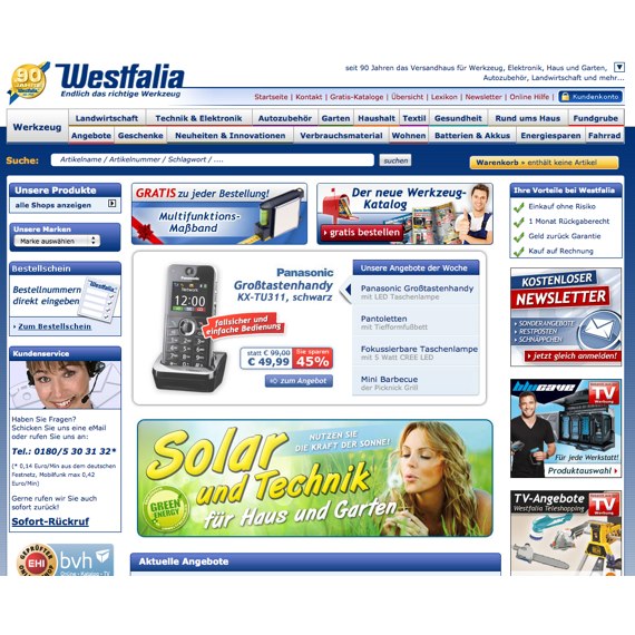 Die Webseite vom Westfalia.de Shop