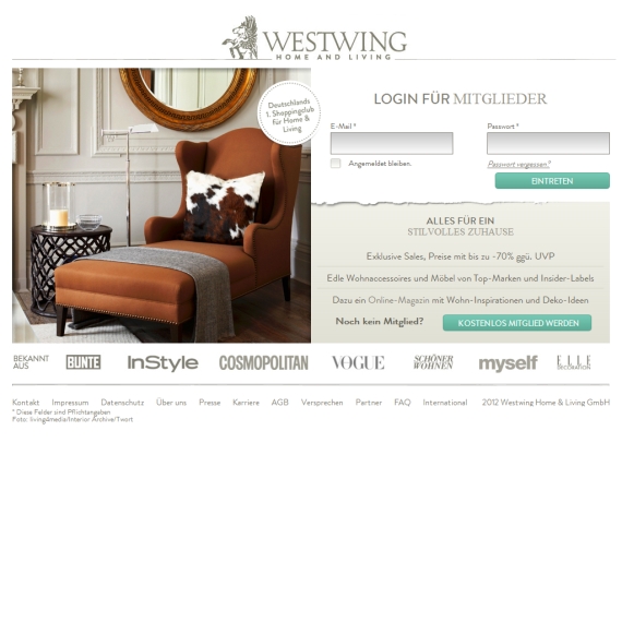 Die Webseite vom Westwing.de Shop