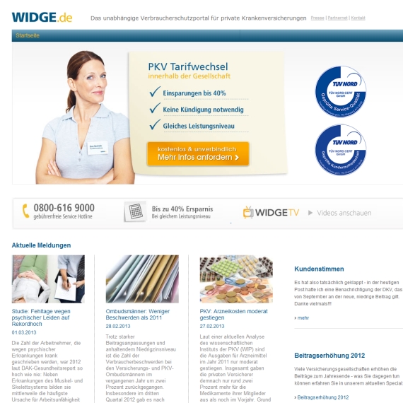 Die Webseite vom Widge.de Shop