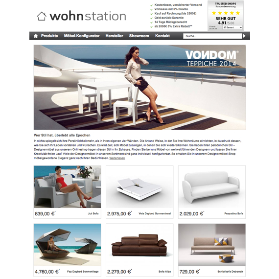 Die Webseite vom Wohnstation.de Shop