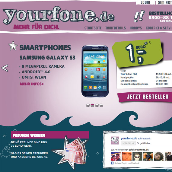Die Webseite vom Yourfone.de Shop