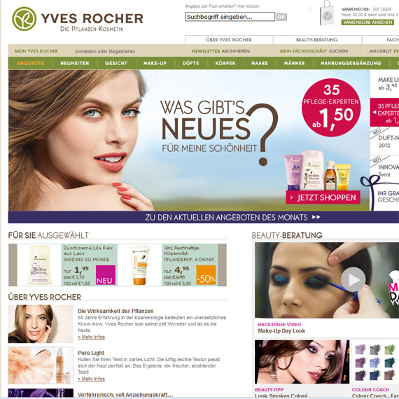 Die Webseite vom Yves-Rocher.de Shop