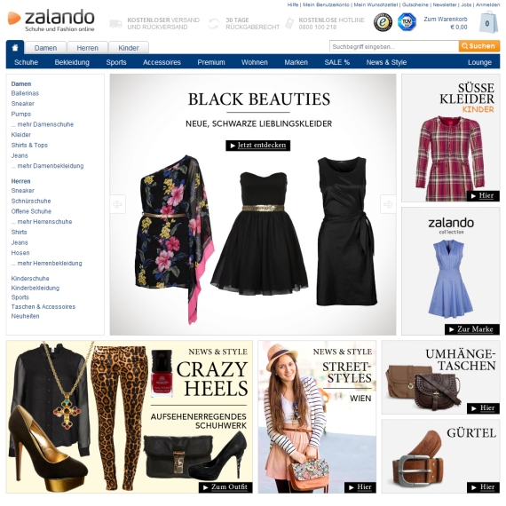 Die Webseite vom Zalando.at Shop