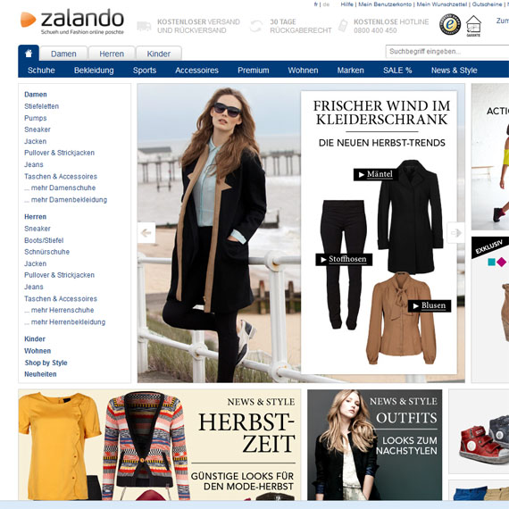 Die Webseite vom Zalando.ch Shop