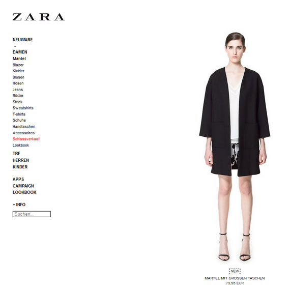 Die Webseite vom Zara.com Shop