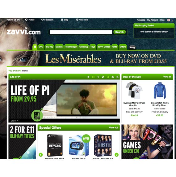 Die Webseite vom Zavvi.com Shop
