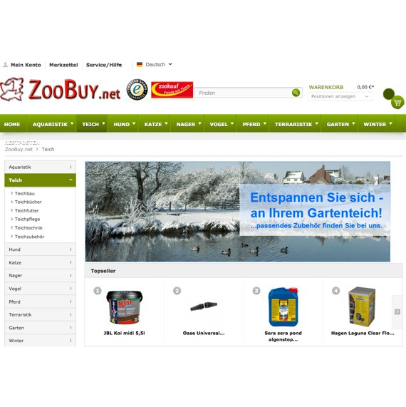 Die Webseite vom ZooBuy.net Shop